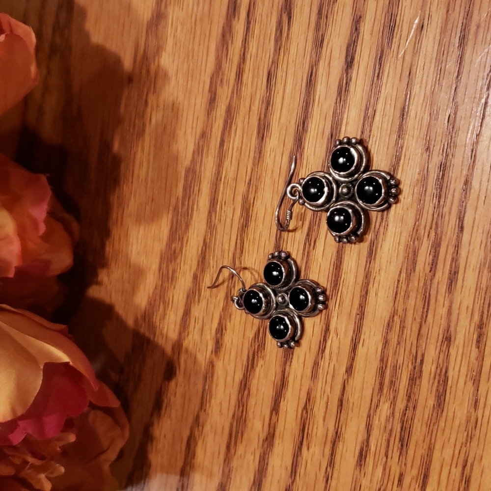 Gorgeous Vintage Sterling Silver Onyx? Earrings!!!🖤🤍 - Picture 3 of 6